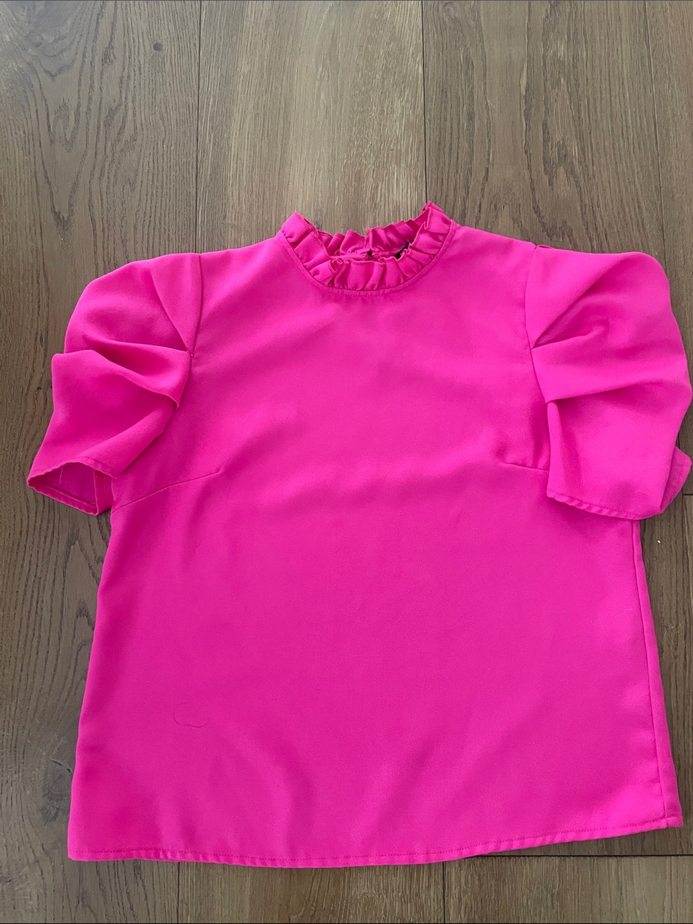 SHEIN Bright Hot Pink Ruffle Neck Blouse